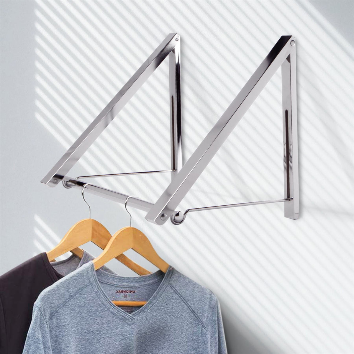 Maison & White Wall Mounted Folding Clothes Hanger | Double | Chrome-Plated Iron | 25kg Capacity | 80cm Extendable Pole | Folds Flat | Suits Coats Shirts Suits | 2-Year Warranty