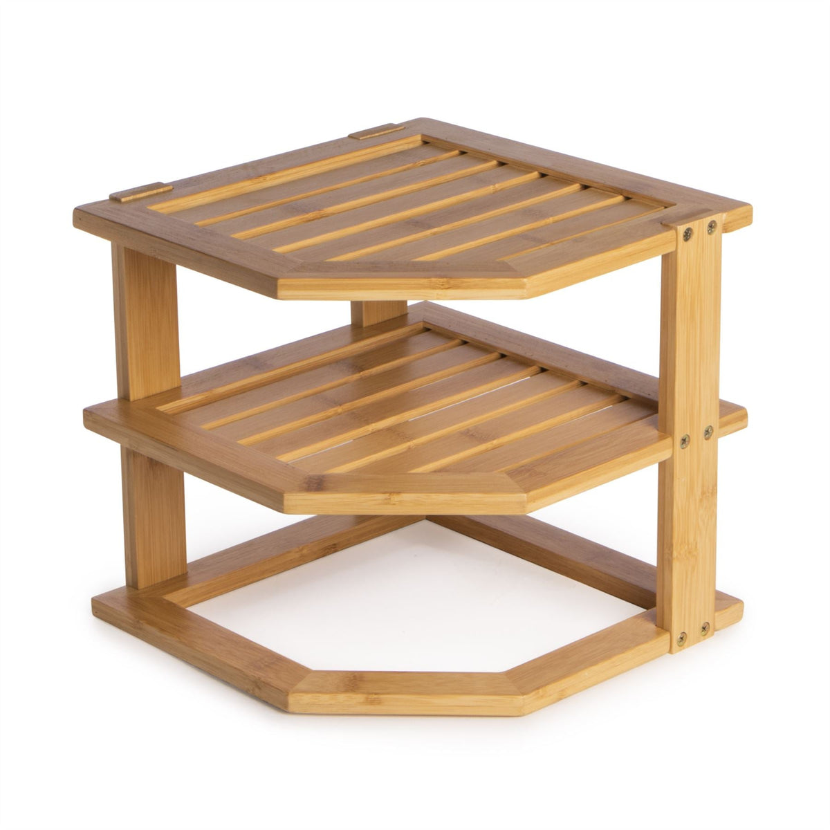 Maison & White Bamboo 3 Tier Corner Shelf | 26x26x5cm Each Tier | 10cm Clearance | Kitchen Cupboard Worktop Sideboard Desk | Plates Mugs Books | Assembly Required | 2-Year Warranty