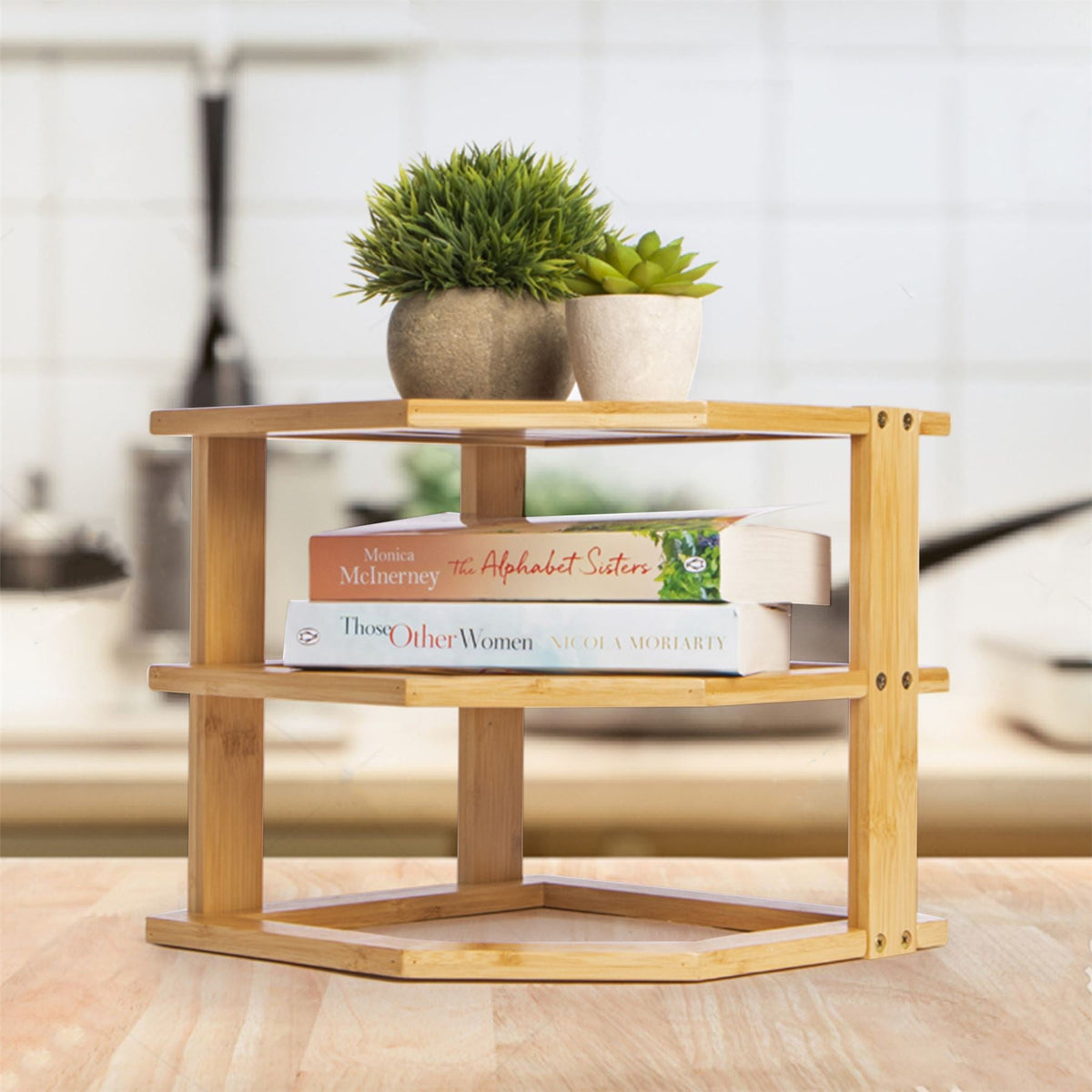 Maison & White Bamboo 3 Tier Corner Shelf | 26x26x5cm Each Tier | 10cm Clearance | Kitchen Cupboard Worktop Sideboard Desk | Plates Mugs Books | Assembly Required | 2-Year Warranty