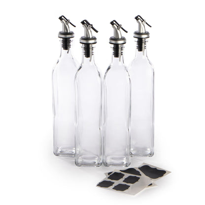 Maison & White Oil & Vinegar Dispenser Bottles 500ml Set of 4 | Tall Glass Body | Lever-Release Snap Lid | 310x55x55mm | Oils Vinegars Sauces Syrups | Kitchen & Dining Table | 2-Year Warranty