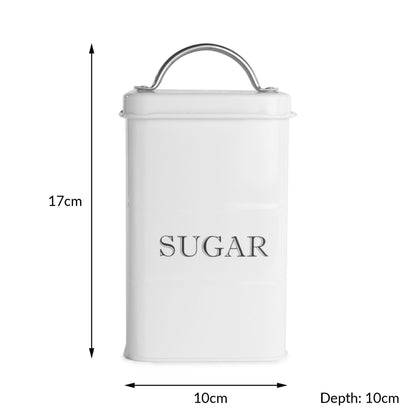 Stainless Steel Tea Coffee Sugar Canisters | Set of 3 | Airtight Lids | Labelled | Vintage Design | 17x10x10cm | 2-Year Warranty | White