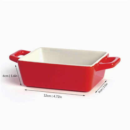 Maison & White Mini Ceramic Oven Dishes Set of 4 Rectangle | Blue Red Orange Green | Carry Handles | Oven Microwave Freezer Dishwasher Safe to 200°C | 4x12x9cm | Casserole Tapas Pie | 2-Year Warranty