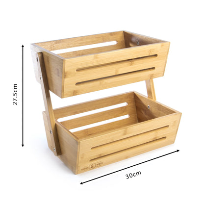 Maison & White 2 Tier Bamboo Storage Basket | Natural Countertop Organiser | Kitchen, Bathroom & Desk Storage | 30cm Wide