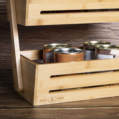 Maison & White 2 Tier Bamboo Storage Basket | Natural Countertop Organiser | Kitchen, Bathroom & Desk Storage | 30cm Wide