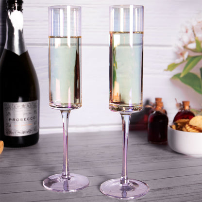 Maison & White Edge Champagne Flutes | Set of 4 | Iridescent | 180ml | 24.5cm | Handmade 100% Lead-Free Crystal | Slender Stem | 2-Year Warranty