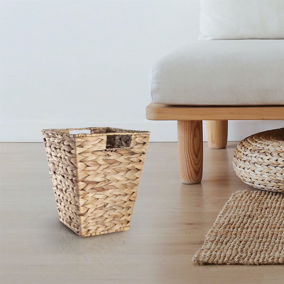 Maison & White Natural Banana Leaf Waste Paper Basket | Woven Banana Leaf & Steel Frame | Carry Handles | Multi-Use Storage | 33x27x27cm | 2-Year Warranty