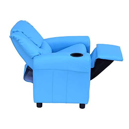 Kids Children's Faux Leather Comfy Recliner Armchair With Cup Holder Blue / Pink