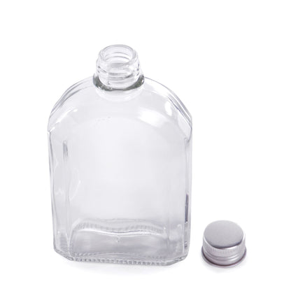 Pukkr Glass Flask Bottles with Screw Lids | Set of 10 × 200ml | Clear Flat Bottles for Sloe Gin, Homemade Drinks & Wedding Favours | 16.2cm Tall