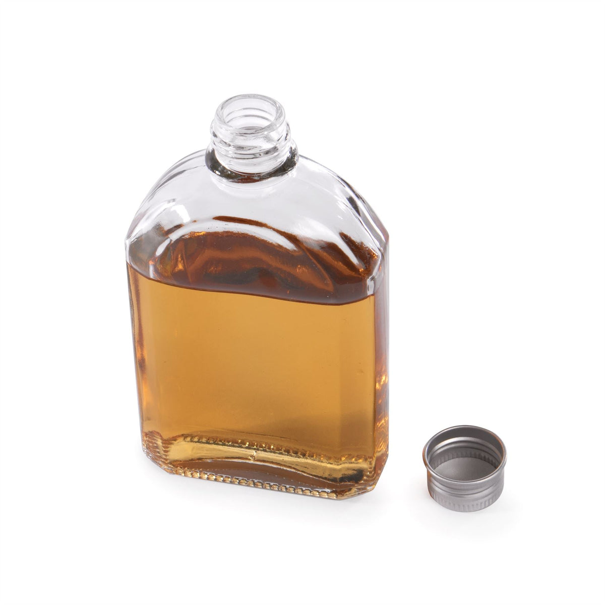 Pukkr Glass Flask Bottles with Screw Lids | Set of 10 × 200ml | Clear Flat Bottles for Sloe Gin, Homemade Drinks & Wedding Favours | 16.2cm Tall