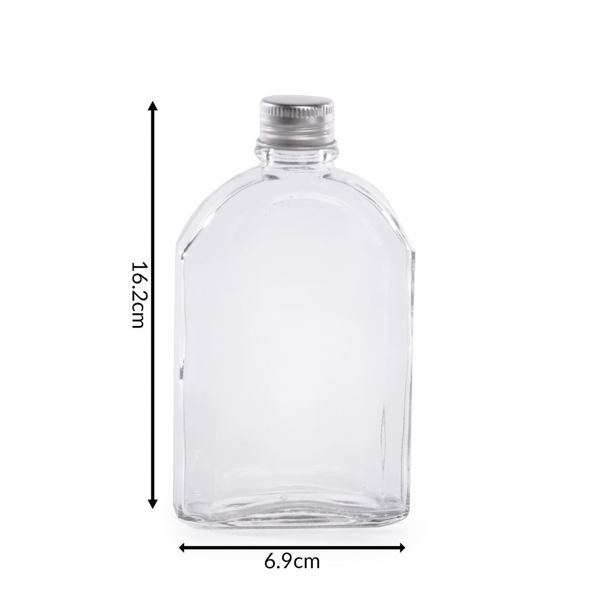 Pukkr Glass Flask Bottles with Screw Lids | Set of 10 × 200ml | Clear Flat Bottles for Sloe Gin, Homemade Drinks & Wedding Favours | 16.2cm Tall