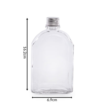 Pukkr Glass Flask Bottles with Screw Lids | Set of 10 × 200ml | Clear Flat Bottles for Sloe Gin, Homemade Drinks & Wedding Favours | 16.2cm Tall