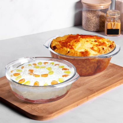 Maison & White Borosilicate Glass Cooking Dishes Set of 3 with Lids | Carry Handles | Oven Microwave Freezer Dishwasher Safe | Small Medium Large | Casserole Baking Roasting | 2-Year Warranty