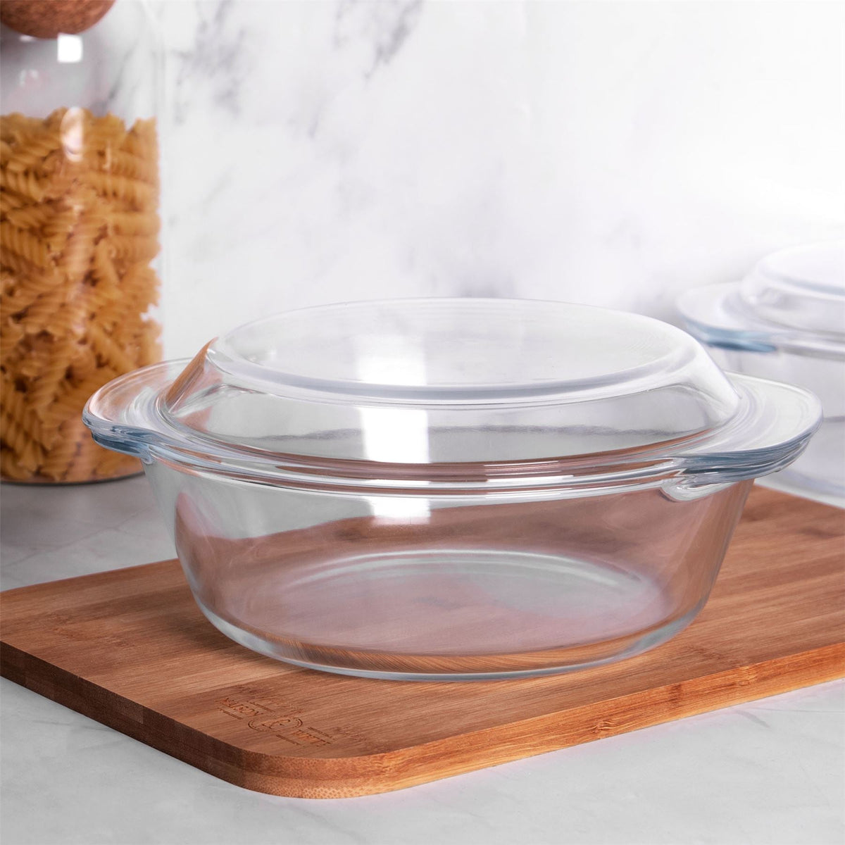 Maison & White Borosilicate Glass Cooking Dishes Set of 3 with Lids | Carry Handles | Oven Microwave Freezer Dishwasher Safe | Small Medium Large | Casserole Baking Roasting | 2-Year Warranty