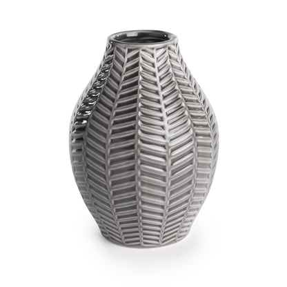Maison & White Set of 2 Grey & White Ceramic Leaf-Inspired Vases | Small 13.7cm & Large 14.5cm | Real or Artificial Flowers | Monochrome Home Decor | Gift | 2-Year Warranty