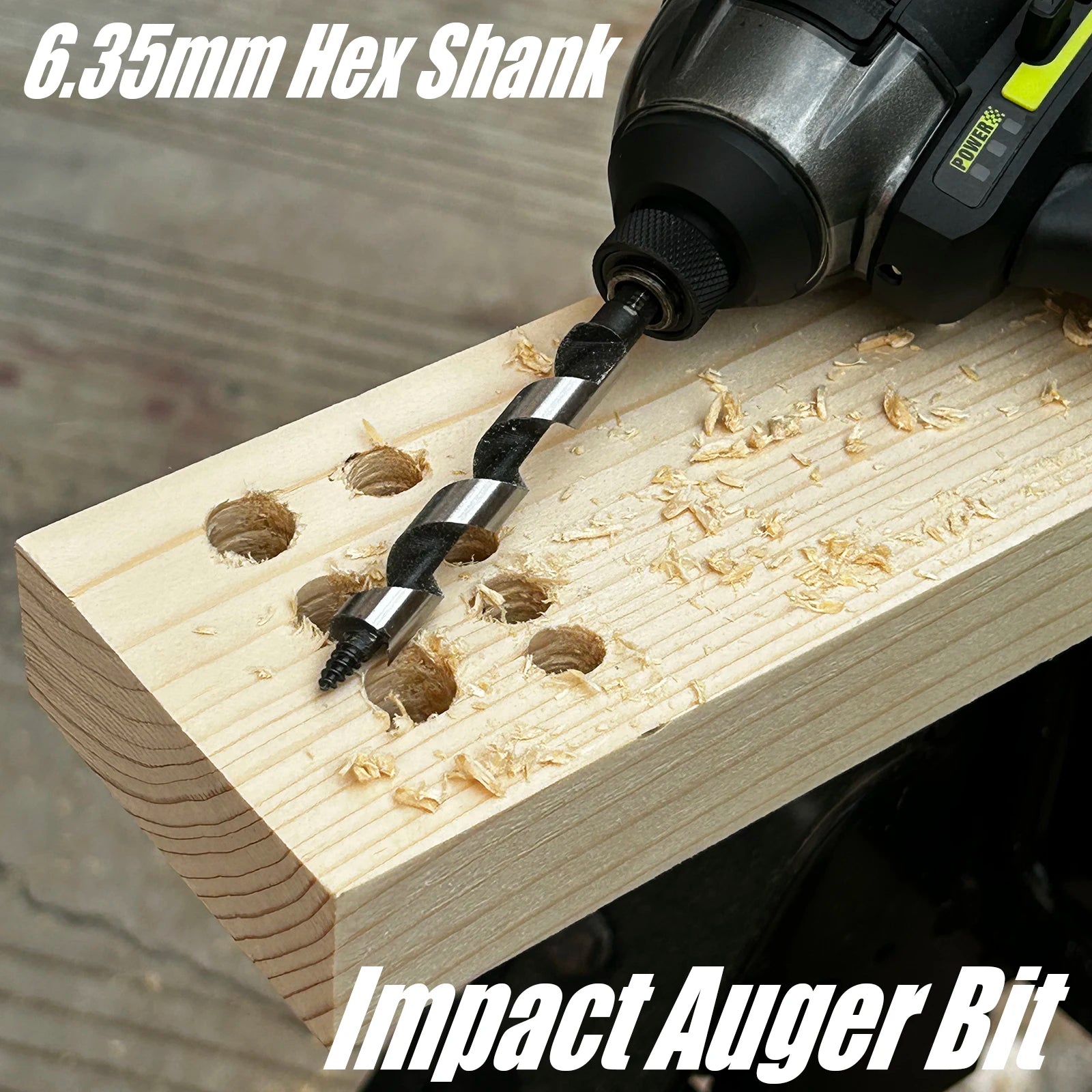 Wood Drill Bit Set with 5/6/8/10/12mm Ship Auger Design, 1/4'' Quick Change Shank, HCS for Soft & Hard Wood 