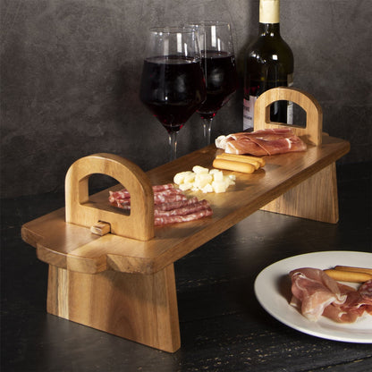 Maison & White Acacia Wood Raised Serving Platter | 17x15x52cm | Plant Oil Coated | Built-In Handles | Flat-Pack Storage | Suits Cheese Charcuterie Cakes | Assembly Required | 2-Year Warranty