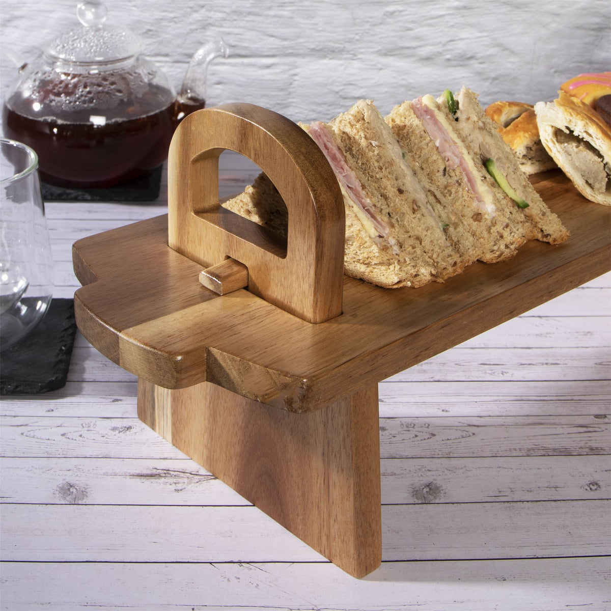 Maison & White Acacia Wood Raised Serving Platter | 17x15x52cm | Plant Oil Coated | Built-In Handles | Flat-Pack Storage | Suits Cheese Charcuterie Cakes | Assembly Required | 2-Year Warranty