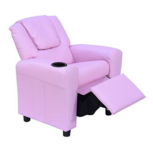 Kids Children's Faux Leather Comfy Recliner Armchair With Cup Holder Blue / Pink
