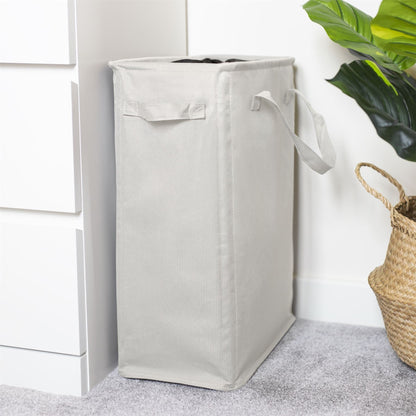 Maison & White 45L Slim White Laundry Basket with Handles | 600D Polyester | Fibre Rod Structure | Folds Flat | 53.3x38.6x21.6cm | Side Handles | Space-Saving | 2-Year Warranty