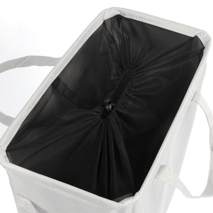 Maison & White 45L Slim White Laundry Basket with Handles | 600D Polyester | Fibre Rod Structure | Folds Flat | 53.3x38.6x21.6cm | Side Handles | Space-Saving | 2-Year Warranty