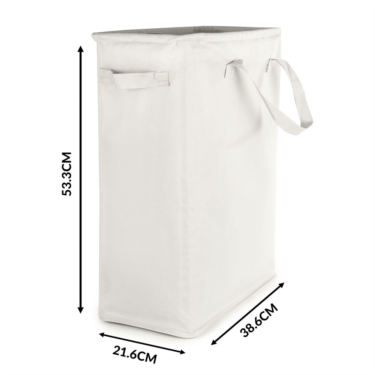 Maison & White 45L Slim White Laundry Basket with Handles | 600D Polyester | Fibre Rod Structure | Folds Flat | 53.3x38.6x21.6cm | Side Handles | Space-Saving | 2-Year Warranty