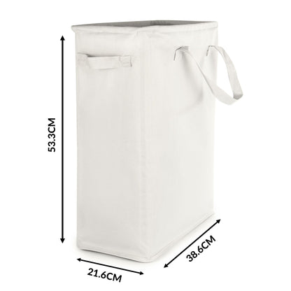 Maison & White 45L Slim White Laundry Basket with Handles | 600D Polyester | Fibre Rod Structure | Folds Flat | 53.3x38.6x21.6cm | Side Handles | Space-Saving | 2-Year Warranty