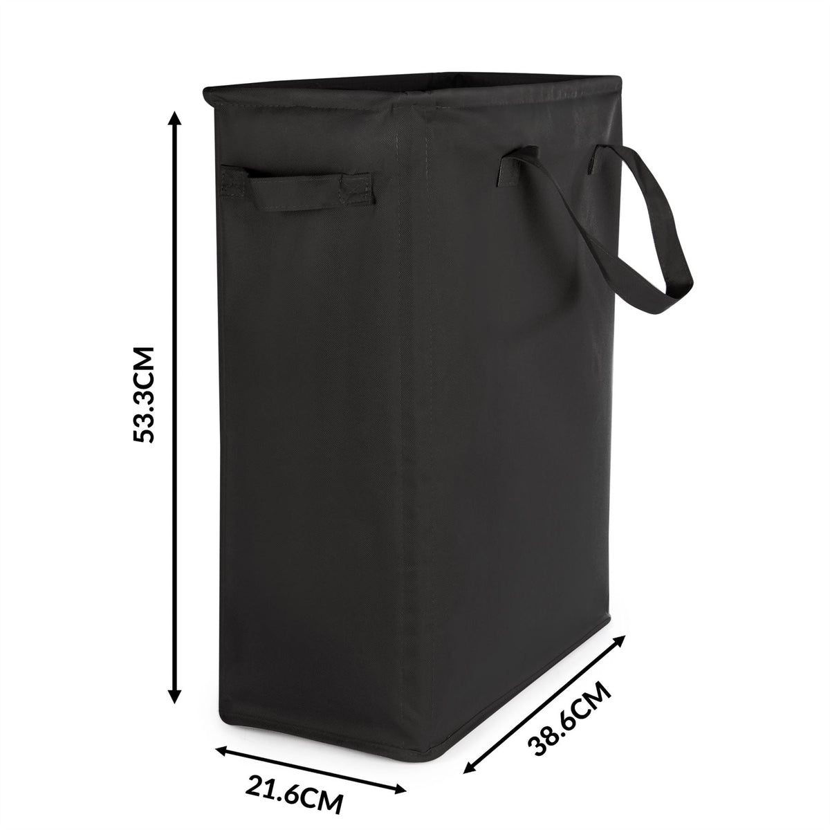 Maison & White 45L Slim Laundry Basket with Handles | Black 600D Polyester | Fibre Rod Frame | Folds Flat | 53.3x38.6x21.6cm | Bedroom Utility Toy Box Storage | 2-Year Warranty