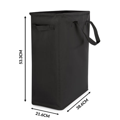Maison & White 45L Slim Laundry Basket with Handles | Black 600D Polyester | Fibre Rod Frame | Folds Flat | 53.3x38.6x21.6cm | Bedroom Utility Toy Box Storage | 2-Year Warranty