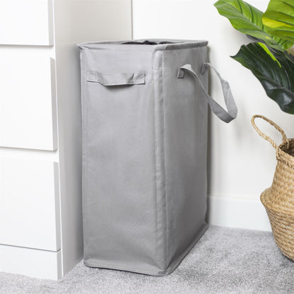 Maison & White 45L Slim Laundry Basket | Grey | 600D Polyester | 53.3x38.6x21.6cm | Fibre Rod Frame | Side Handles | Folds Flat | Suits Laundry & Toy Storage | 2-Year Warranty