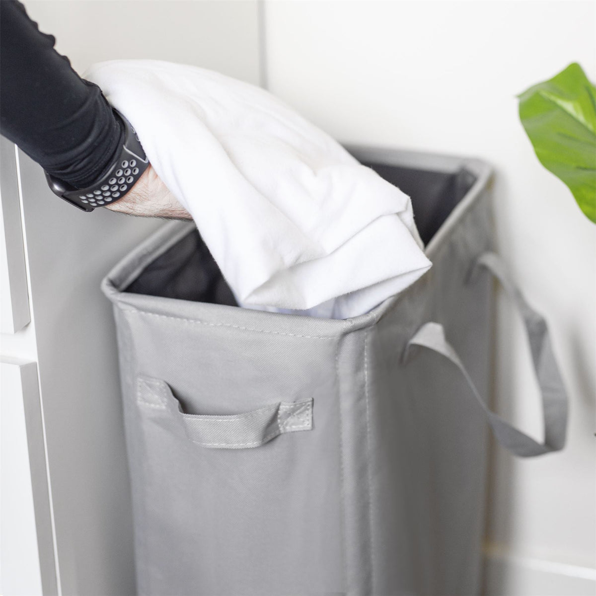 Maison & White 45L Slim Laundry Basket | Grey | 600D Polyester | 53.3x38.6x21.6cm | Fibre Rod Frame | Side Handles | Folds Flat | Suits Laundry & Toy Storage | 2-Year Warranty