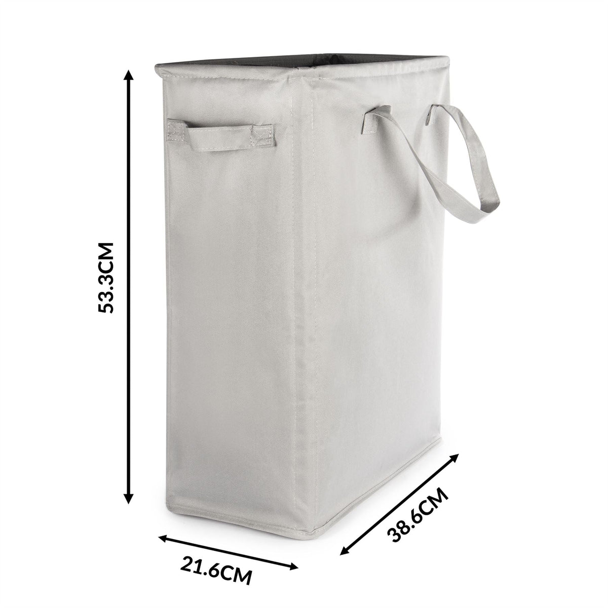 Maison & White 45L Slim Laundry Basket | Grey | 600D Polyester | 53.3x38.6x21.6cm | Fibre Rod Frame | Side Handles | Folds Flat | Suits Laundry & Toy Storage | 2-Year Warranty