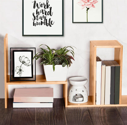 Maison & White Adjustable Bamboo Desk Storage Organiser | Extends 32–63cm Wide | 35cm Tall | 17cm Deep | Bookshelf Bookend Photo Display | Home Office Study Hallway | Assembly Required | 2-Year Warranty