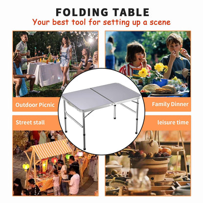 Aluminium Picnic Folding Table Foldable Portable Adjustable Height Lightweight For Camping BBQ 90cm