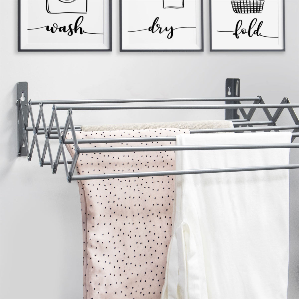 Pukkr Wall Mounted Extendable Clothes Airer | Grey Powder-Coated Steel | 9 Drying Rails | 60cm Wide, Retractable 11.5–62cm