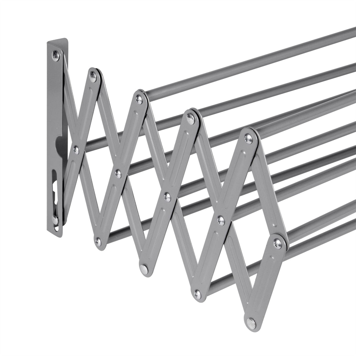 Pukkr Wall Mounted Extendable Clothes Airer | Grey Powder-Coated Steel | 9 Drying Rails | 60cm Wide, Retractable 11.5–62cm