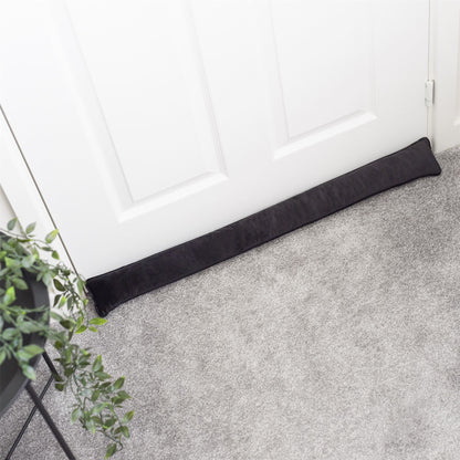 Pukkr Draught Excluders Set of 2 Black | Microfibre | 84cm Long | Fits Doors & Windows | No Assembly | Energy Saving | Reduces Heat Loss | 2-Year Warranty