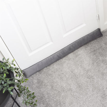 Pukkr Draught Excluders | Set of 2 | Grey Microfibre | 84x5x5cm Each | Door Bottom Window Sill Floor Gap | No Assembly | Energy-Saving Heat Retention | 2-Year Warranty
