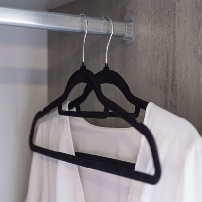 Maison & White Velvet Coat Hangers | Black Pack of 50 | Slimline 45cm Flocked Clothes Hangers | Trouser Bar & Shoulder Notches