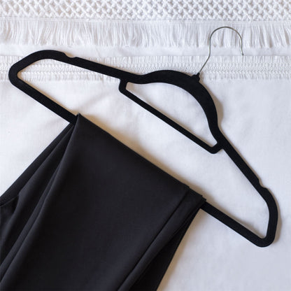 Maison & White Velvet Coat Hangers | Black Pack of 50 | Slimline 45cm Flocked Clothes Hangers | Trouser Bar & Shoulder Notches