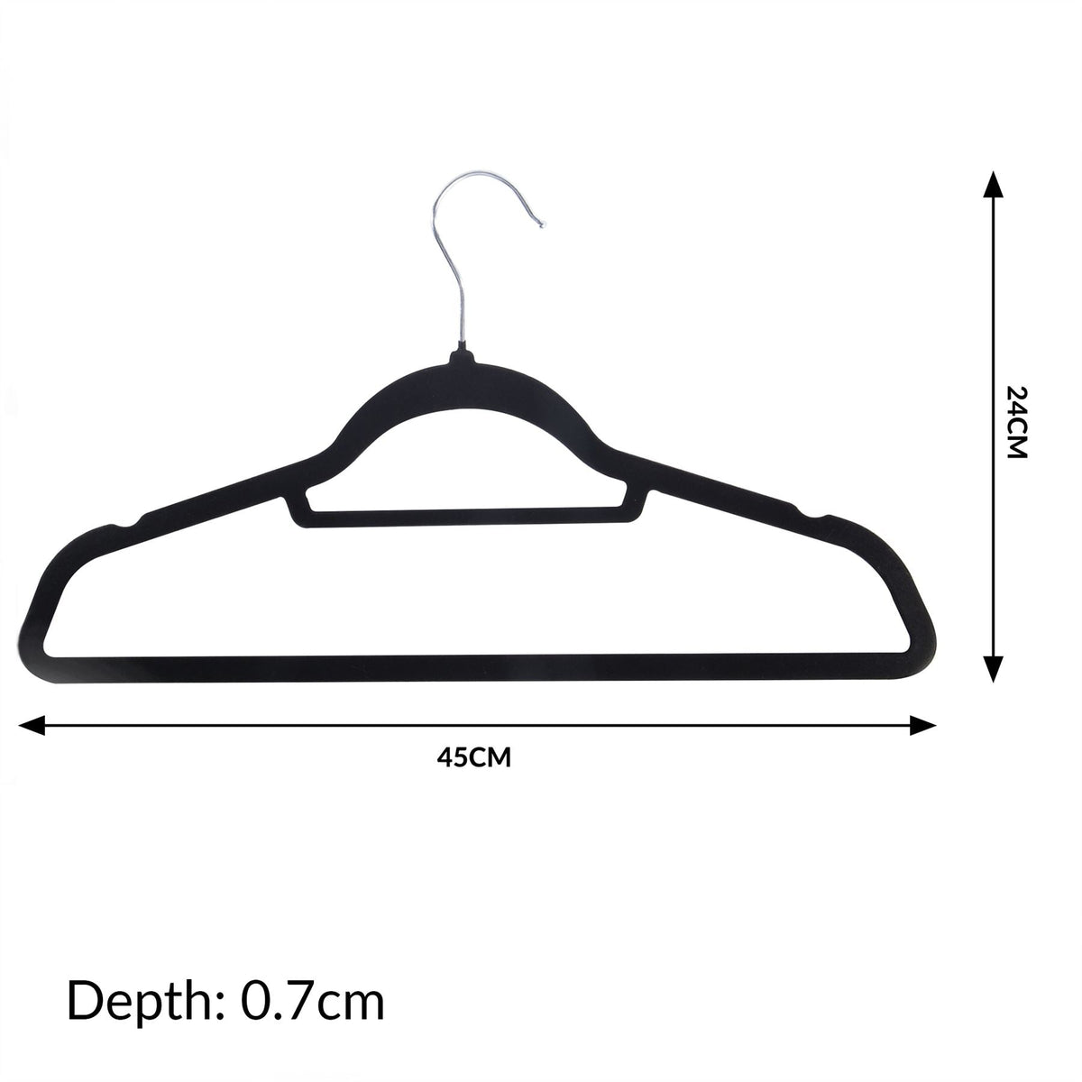 Maison & White Velvet Coat Hangers | Black Pack of 50 | Slimline 45cm Flocked Clothes Hangers | Trouser Bar & Shoulder Notches
