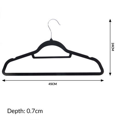 Maison & White Velvet Coat Hangers | Black Pack of 50 | Slimline 45cm Flocked Clothes Hangers | Trouser Bar & Shoulder Notches