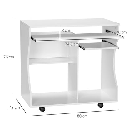 Multi-Storage Compact Work Desk, with Wheels - White