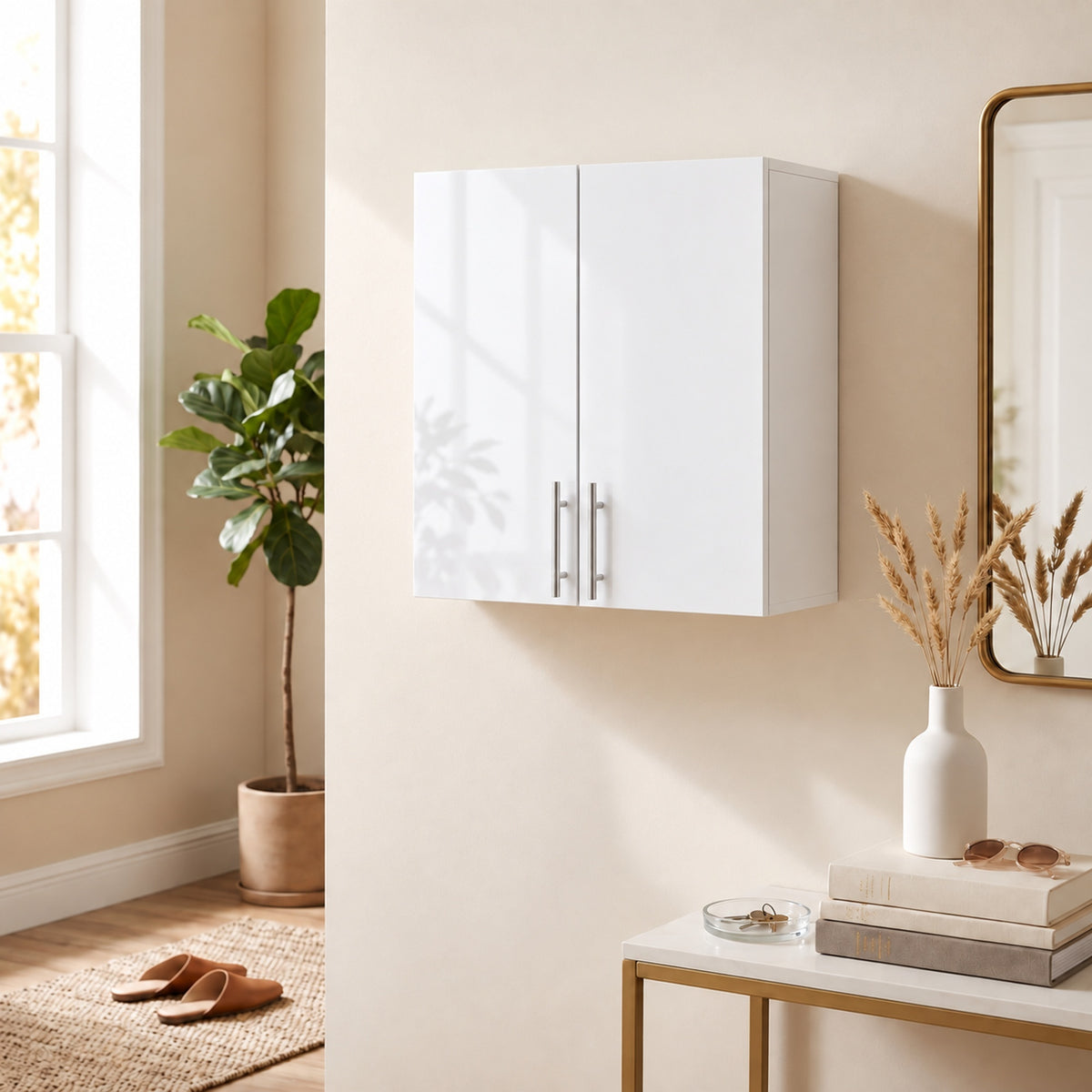 Wall-Mounted Cabinet | White MDF | 60x31x60cm | 2 Doors | Adjustable Shelf 6.4cm Steps | Soft-Close Hinges | 20kg | Bathroom Kitchen Living Room