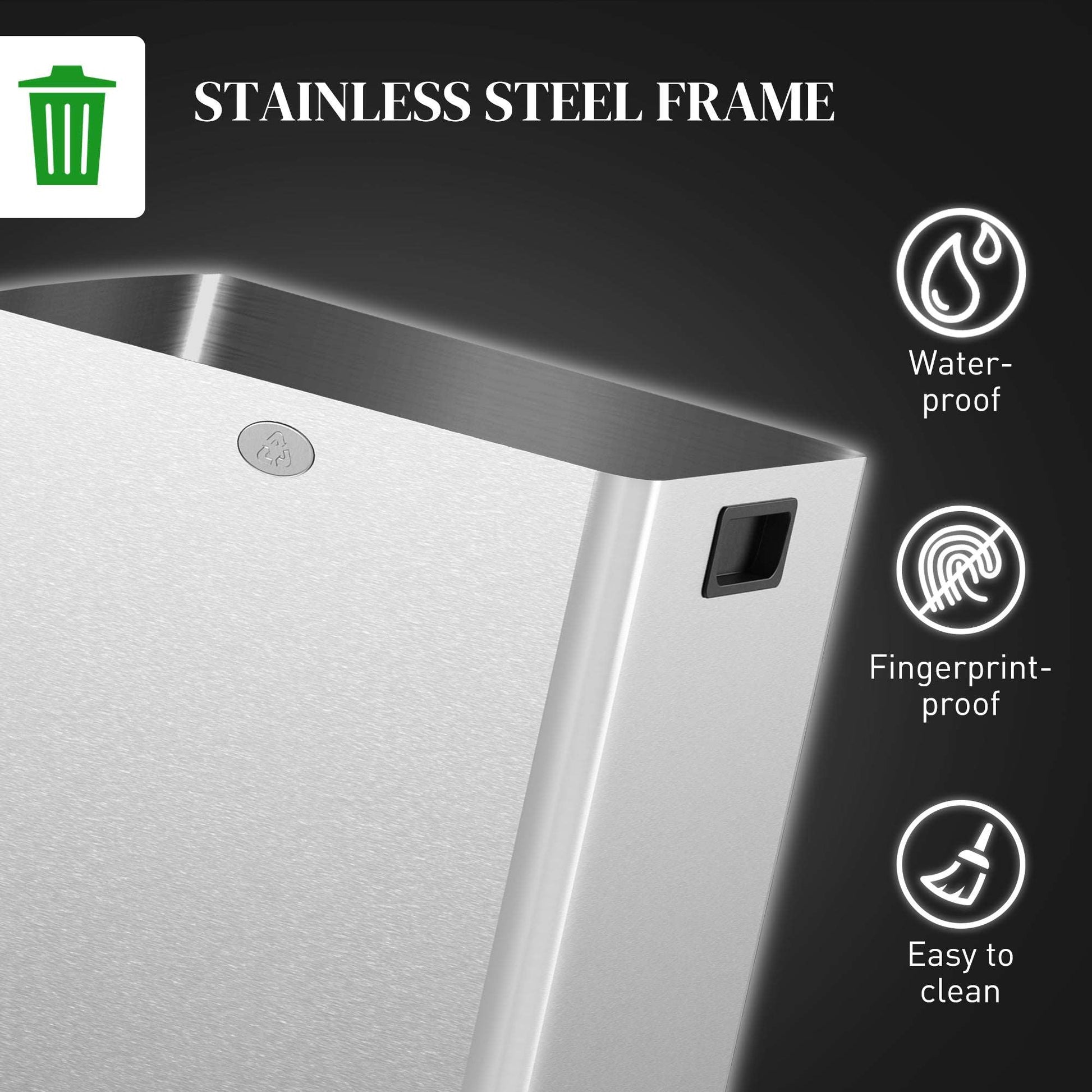2 x 20L Pedal Bin, Steel Dual Kitchen Bin with Soft Close Lid, Removable Inner Buckets, Fingerprint-Proof, Silver