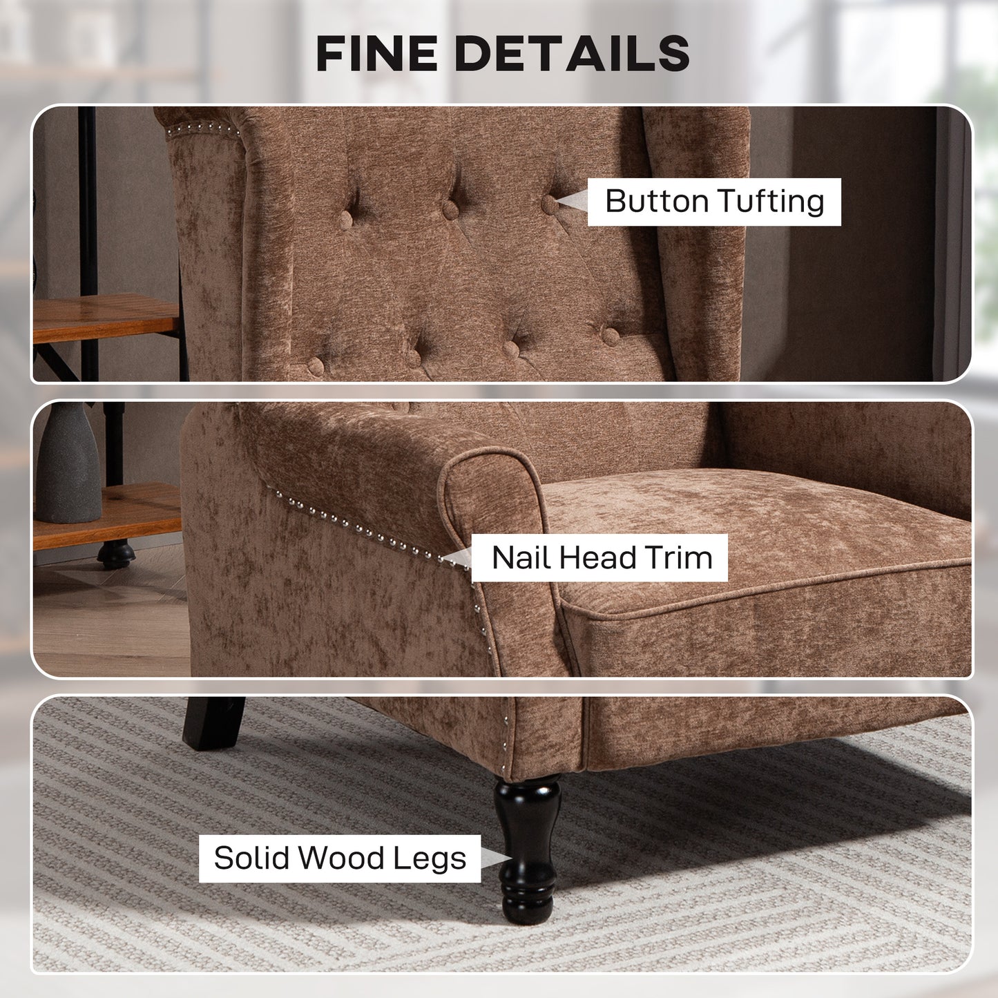 Retro Vintage Style 150° Reclining Armchair, with footrest - Brown / Dark Green / Beige