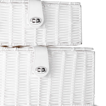 Maison & White Set of 3 Resin Woven Storage Baskets | White | Locking Lids | Stackable | Wipe Clean | Small 12.5x28x20cm | Medium 15.5x33x24cm | Large 18.5x36x28cm | 2-Year Warranty
