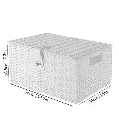 Maison & White Set of 3 Resin Woven Storage Baskets | White | Locking Lids | Stackable | Wipe Clean | Small 12.5x28x20cm | Medium 15.5x33x24cm | Large 18.5x36x28cm | 2-Year Warranty