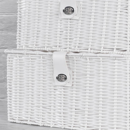 Maison & White Set of 3 Resin Woven Storage Baskets | White | Locking Lids | Stackable | Wipe Clean | Small 12.5x28x20cm | Medium 15.5x33x24cm | Large 18.5x36x28cm | 2-Year Warranty