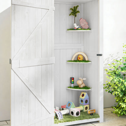 Tall Slim Fir Wood Garden Storage Shed | 3 Removable Shelves | Asphalt Roof | Roof Hatch Window | Door Latch | 2-Layer Water-Resistant Paint | 77x54.2x179cm | Light Grey