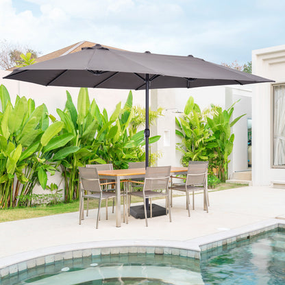 Outsunny 4.6m Garden Parasol Double-Sided Sun Umbrella Patio Market Shelter Canopy Shade with Umbrella Stand, Grey